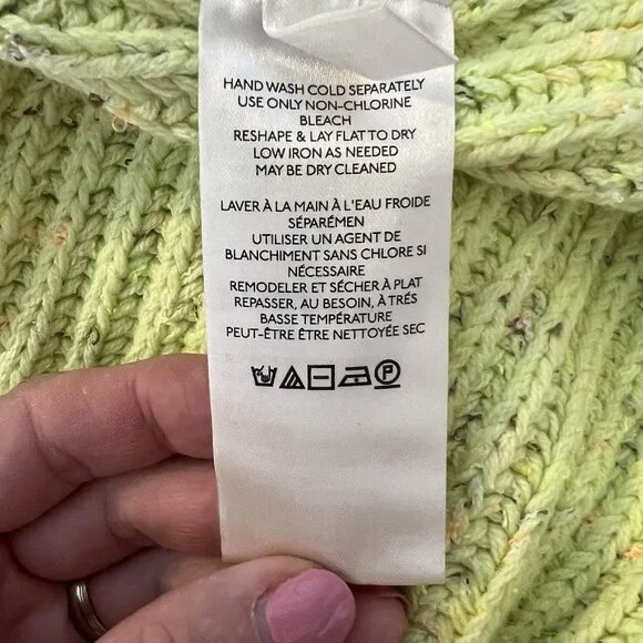 Free People Leo Tunic Sweater Medium Size Green Yellow Cowl Neck Confetti Knit - Picture 10 of 11